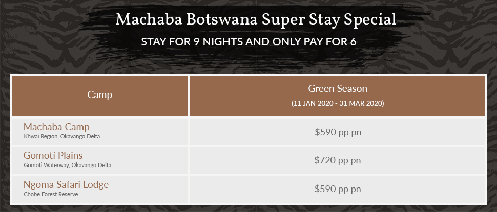Machaba Botswana Super Stay Special Rates